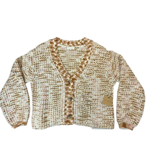 Blu Pepper Marled Button Front Cardigan NWT Cream Brown Pink Size Large - Picture 2 of 13